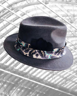 St Pancras - Pale Grey Trilby with Feather and Soft Fabric Trimmings
