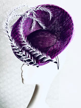Purple Headpiece with Swirls of Ostrich Quills