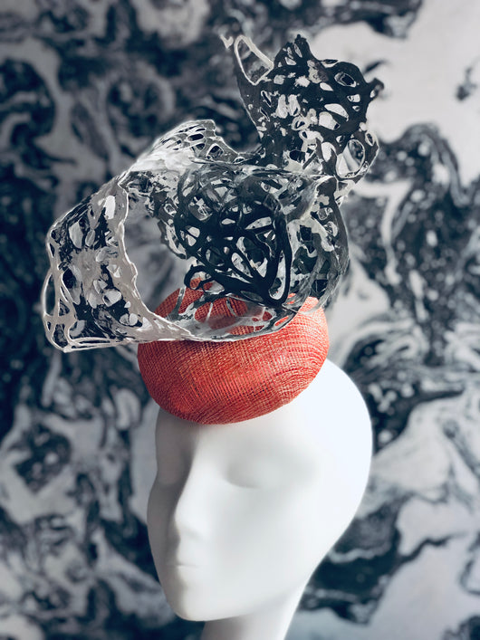 Mars Red Movement - Ivory and Grey Painted Sculpture on Coral