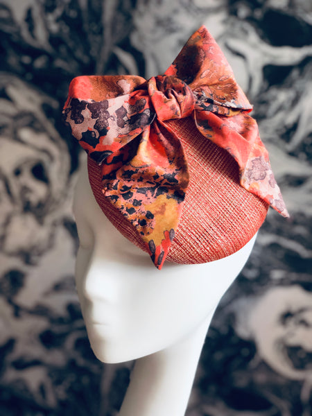 Mars Red Movement - Painterly Bow on Coral Sinamay