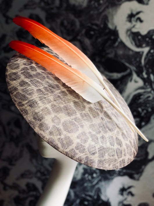 Mars Red Movement - Large Leopard Hat Burnt Orange Flight Feathers