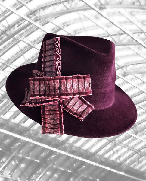 St Pancras - Burgundy Trilby with Pleated Ribbon